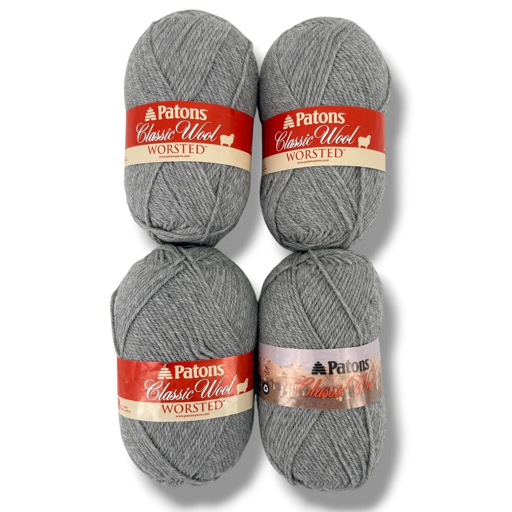 Patons Classic Wool Worsted Grey Mix 00224 4 Skeins 100% Wool 210 Yds